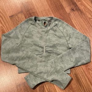 Gymshark Camoflauge Crop Top, Green, Size M
